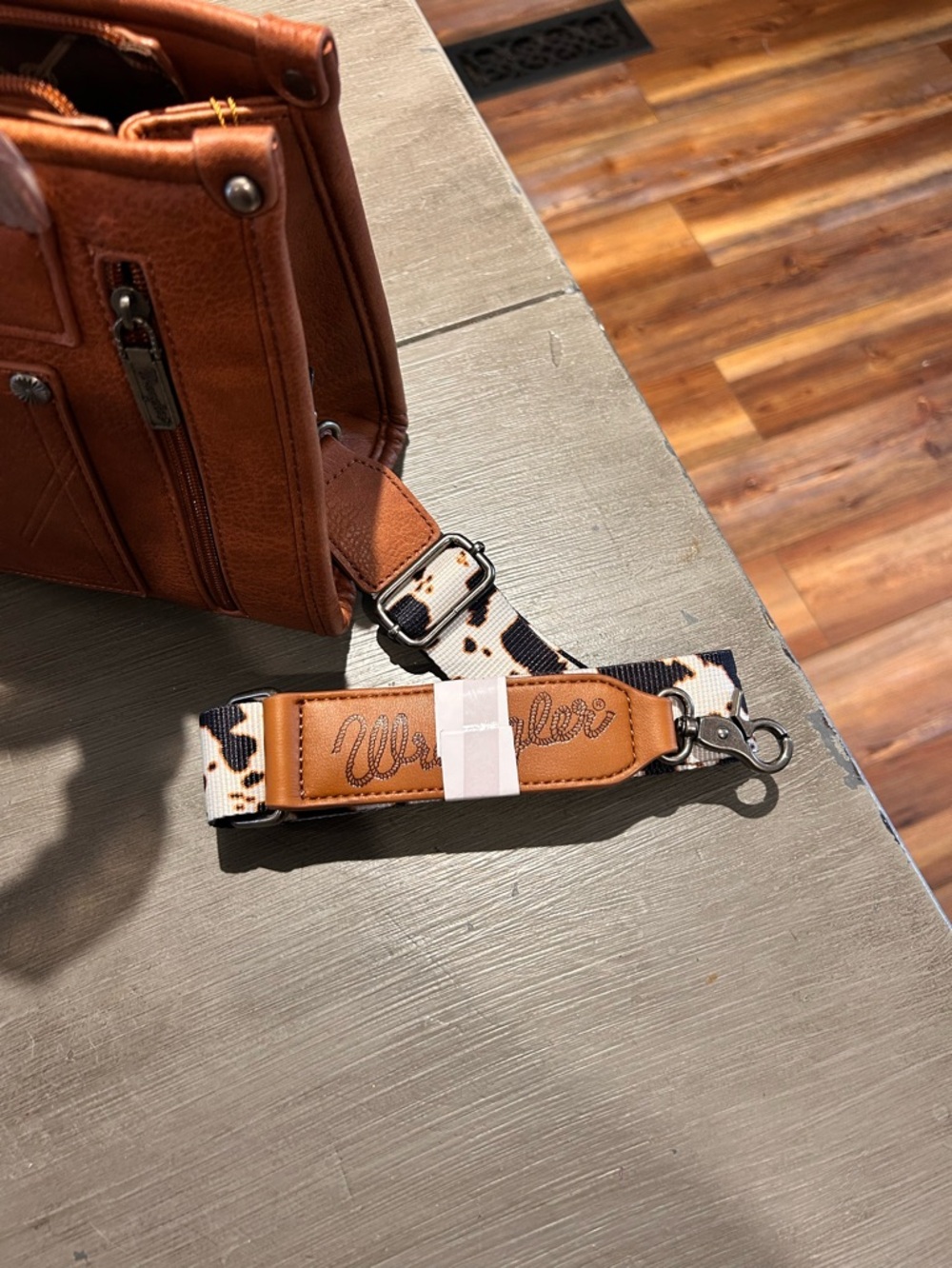 Wrangler Brown and White Cow-Print Tote - Picture 6 of 7